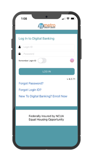 The app interface for the Mogo app is easy to use for your banking needs from Metro Credit Union in Springfield, MO.